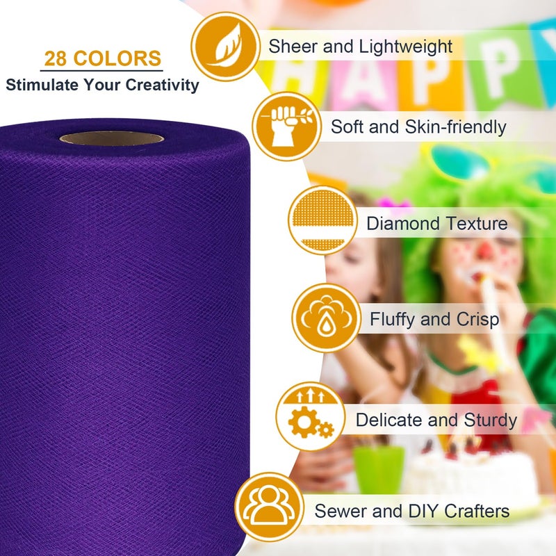 Ableme Deco Tulle Fabric Roll 6 Inch by 100 Yards (300 ft) Tulle Ribbon Sheer Mesh Netting for DIY Tutu Skirt Gift Wrapping Wedding Baby Shower Birthday Halloween Party Decorations Crafts, 34 Colors (Purple) - Image 3